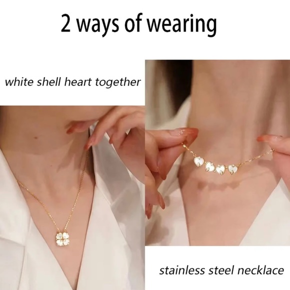 Unique Design Gold Clovers Pendant Heart Necklace 2 Ways of Wear - Picture 3 of 7